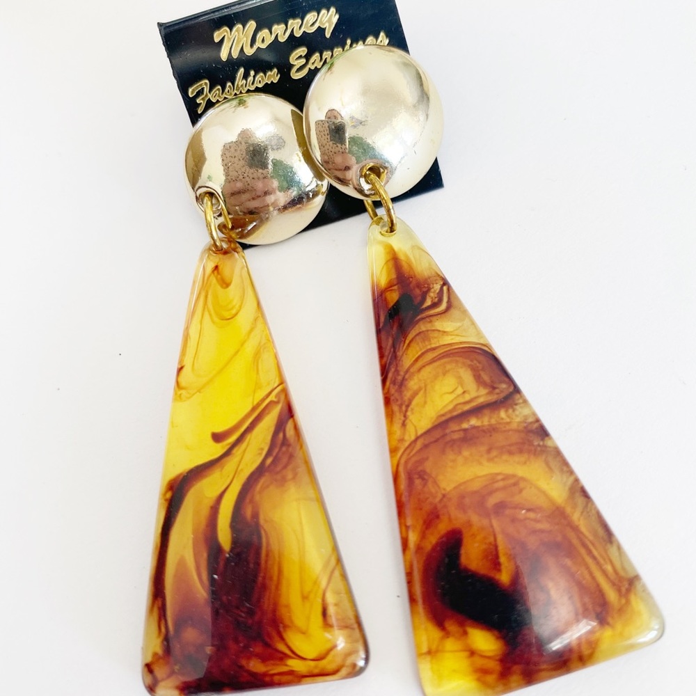 Vintage plastic dangle earrings Faux tortoiseshell statement earrings